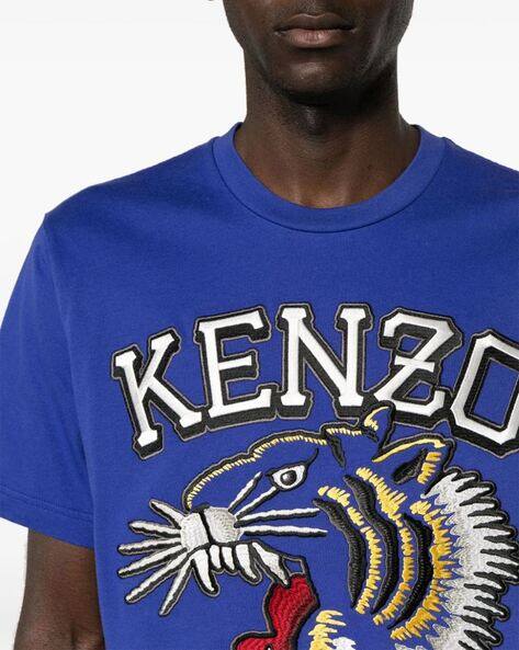 Buy KENZO Tiger Varsity Cotton Regular Fit T-Shirt | Blue Color