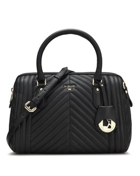 da milano Women Quilted Satchel with Detachable Strap-picture-12