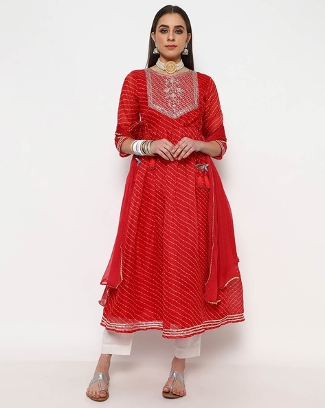Women Embroidered Anarkali Kurta with Pants Price in India