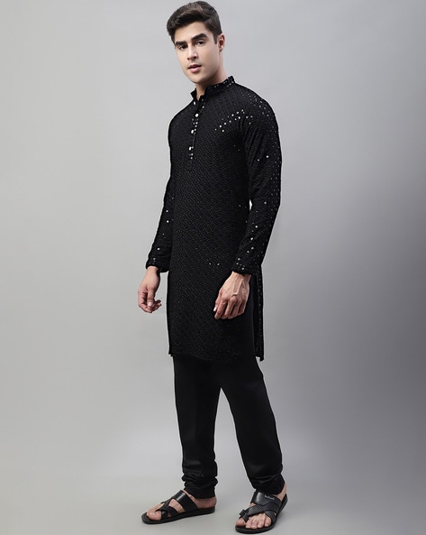 Men Embellished Regular Fit Kurta & Churidar Set