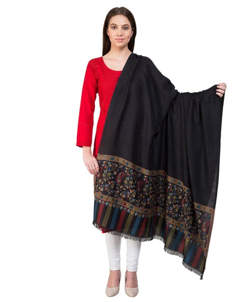 Women Floral Woven Shawl with Fringed Detail Price in India