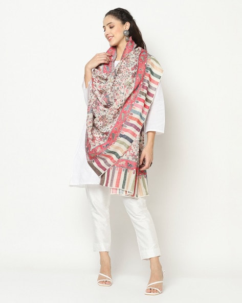 Women Floral Print Shawl with Stitched Detail Price in India