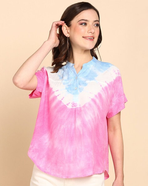 Women Tie & Dye Relaxed Fit Top with Button Closure