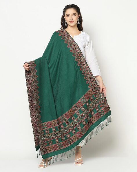 Women Geometric Woven Shawl with Tassels Price in India