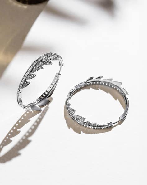 Buy Shaze Silver-Plated Stone-Studded Forest Fire Hoop Earrings