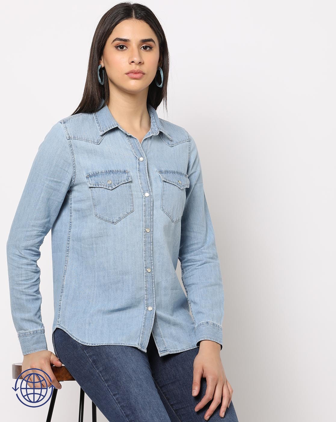 Blue Generation Ladies' 100% Cotton Denim Long Sleeve Shirt