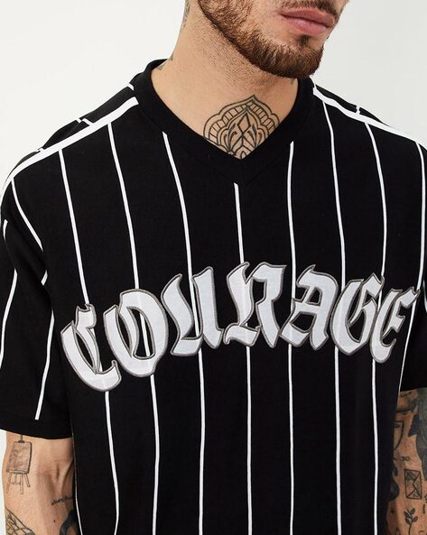 Men Striped Oversized Fit V Neck T Shirt