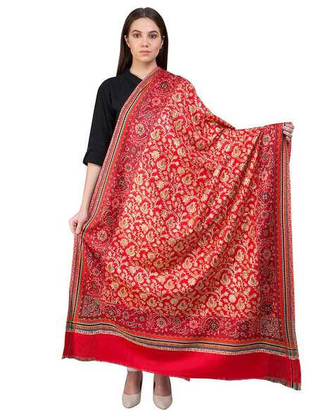 Women Embroidered Shawl with Fringed Detail Price in India