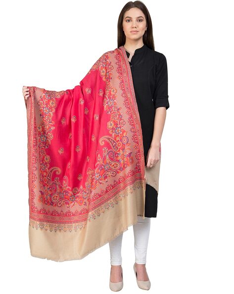 Women Floral Woven Shawl with Fringed Detail Price in India