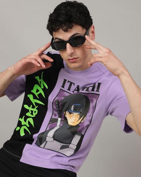 Men Naruto Print Loose Fit Crew-Neck T-Shirt