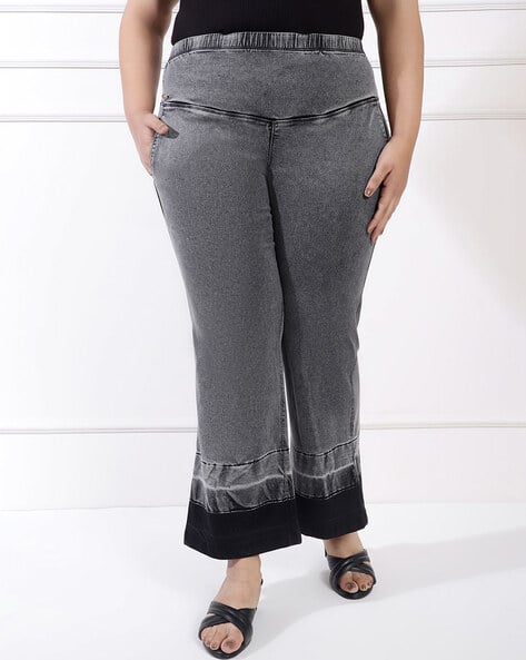 Women Lightly Washed Flared Plus Size Jeans