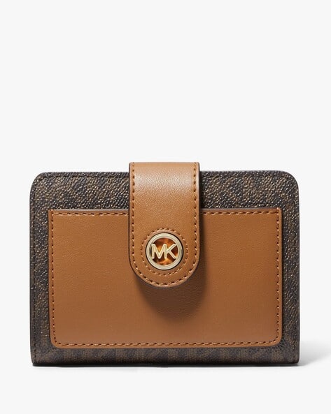 Buy Michael Kors Small Signature Logo Bi-Fold Wallet Brown Color