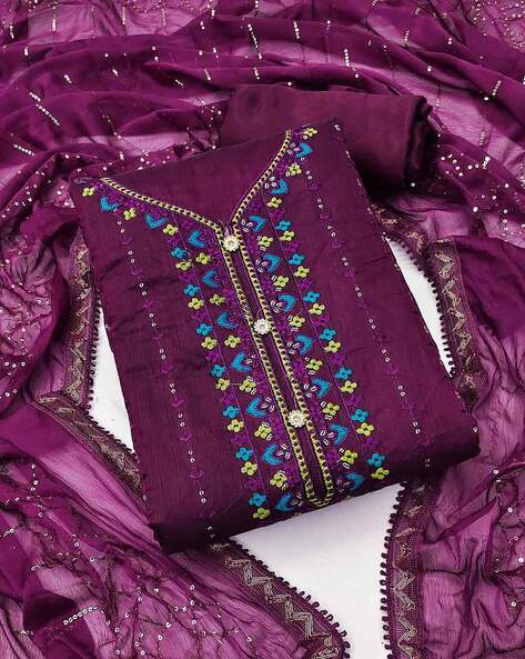 Women Embroidered Unstitched Dress Material Price in India