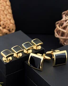 peluche Set of 4 Rhodium-Plated Shirt Studs with Cufflinks-picture-2