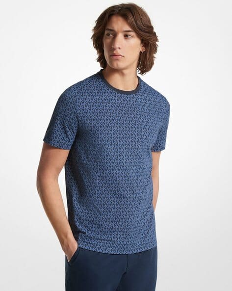 Buy Michael Kors Signature Logo Regular Fit Cotton T Shirt Blue Color Men AJIO LUXE