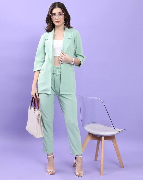 Ketch Women Regular Fit 2-Piece Suit Set with Belt