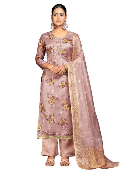 Women Floral Print 3-Piece Unstitched Dress Material Price in India