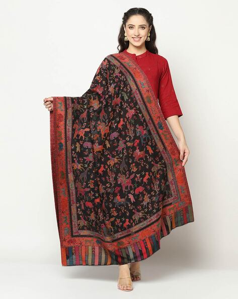 Women Woven Shawl with Fringed Detail Price in India