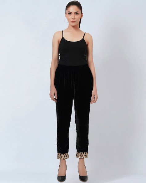 Aspiga Sustainable Ladies Viscose Velvet Alvia Trouser | Black Wide-Leg  Style
