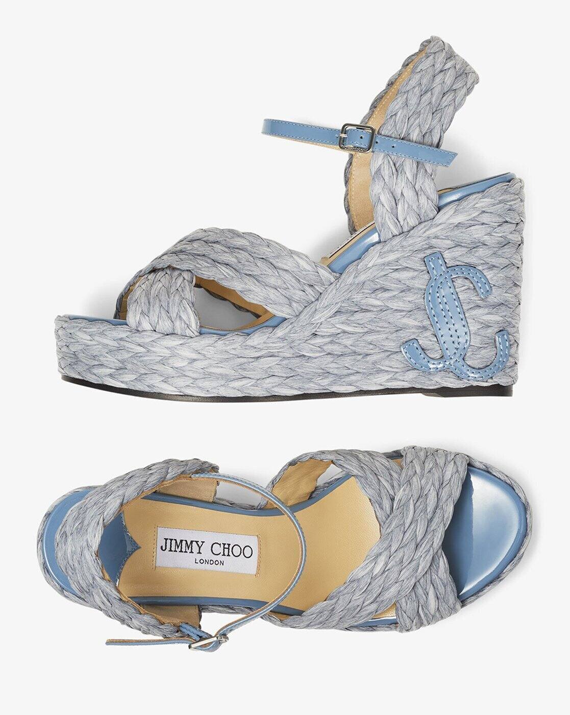 Buy Jimmy Choo Dellena 100 Raffia Wedges Blue Color Women AJIO