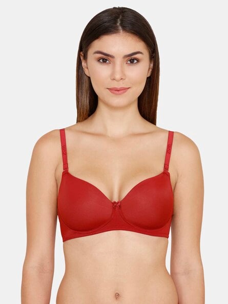 Buy Zivame Basics Double Layered Non Wired 3/4th Coverage Bra-Red