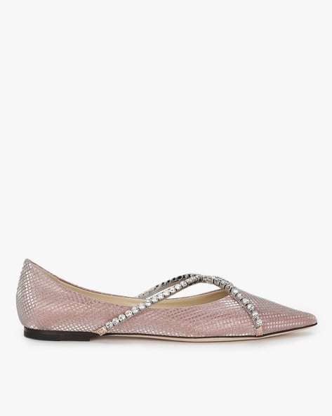 Buy Jimmy Choo Genevi Flat Pointed-Toe Flats with Crystal Chain