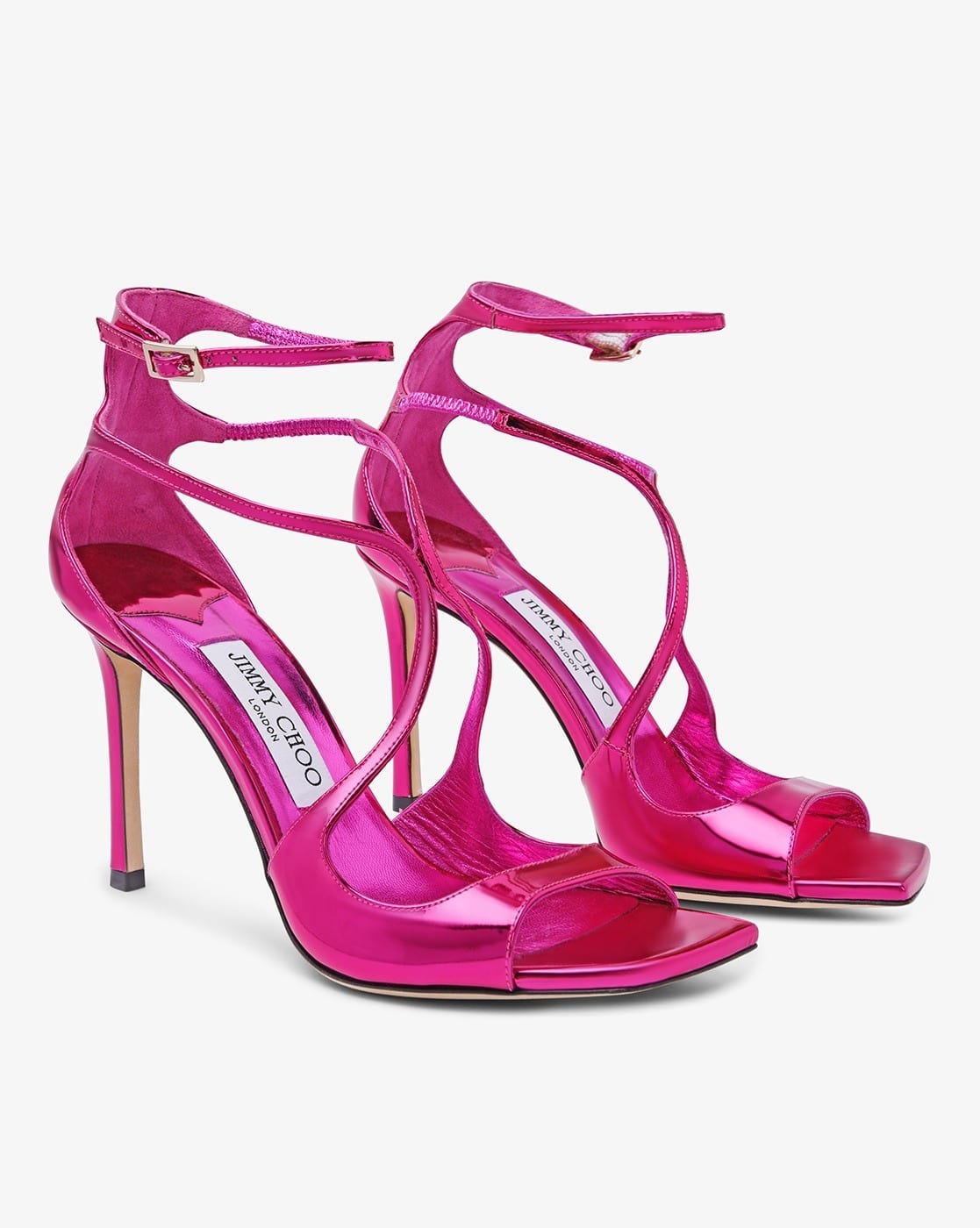 Buy Jimmy Choo Azia 95 Liquid Metal Sandals | Pink Color Women