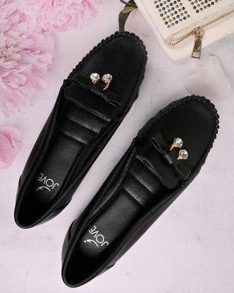 Jove Women Loafers with Bow Accent