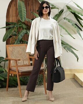 Buy Barkha Brown Trousers & Pants for Women by BLISSCLUB Online