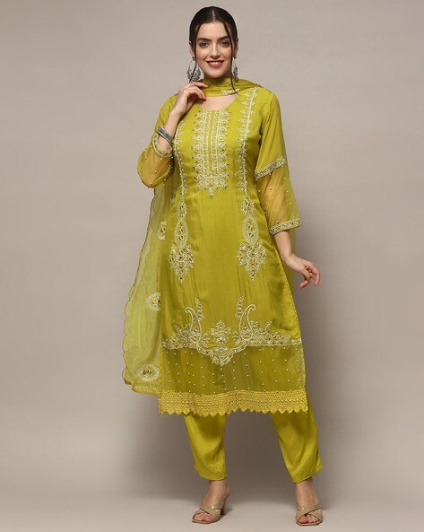Women Floral Embroidered 3-Piece Dress Material Price in India
