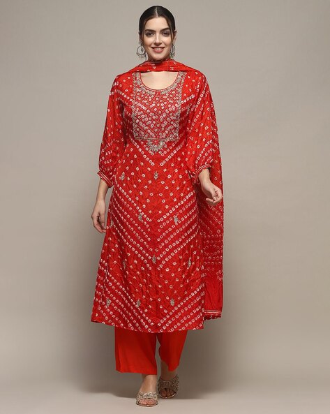 Women Bandhani Print 3-Piece Dress Material Price in India