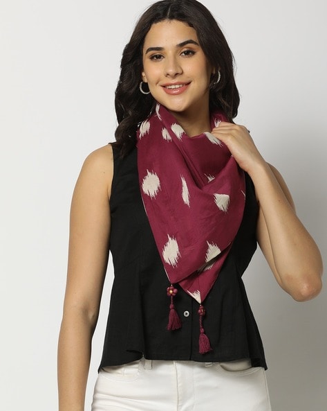 Ikat Print Scarf with Tassel Details Price in India