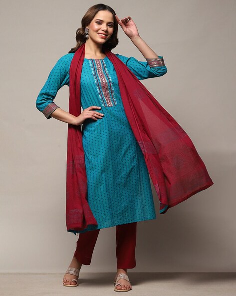 Buy Blue Maroon Dress Material for Women by Biba Online Ajio