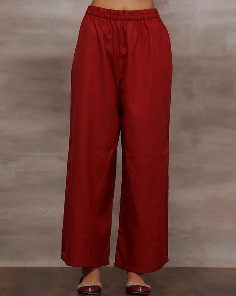 Women Woven Straight Pants with Elasticated Waist Price in India