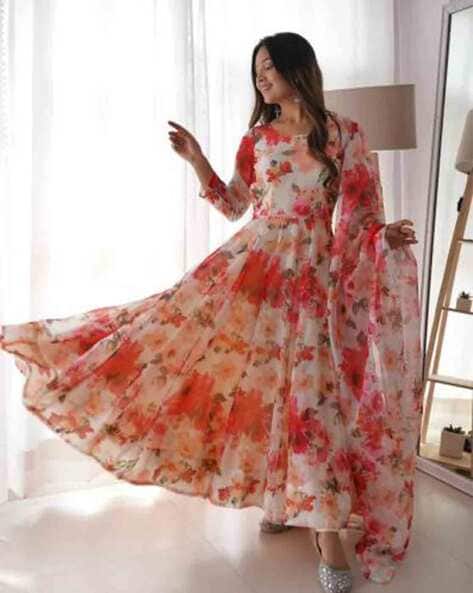 BOLLYLOUNGE Women Floral Print Anarkali Kurta with Pants & Dupatta