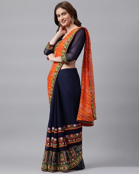 Buy Navy Blue & Golder Designer Half Saree lehenga collection