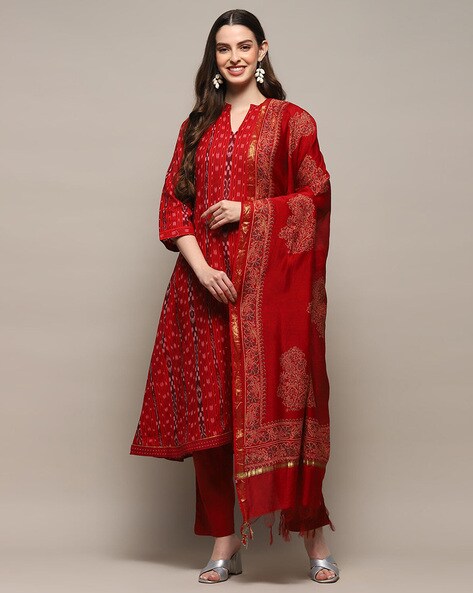 Women Ikat Print 3-Piece Dress Material Price in India