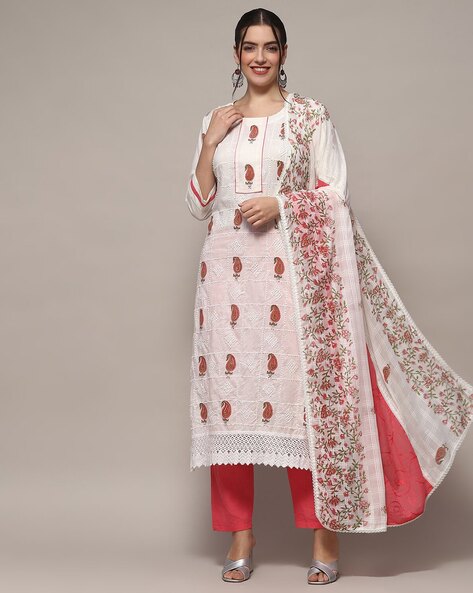 Women Embroidered 3-Piece Unstitch Dress Material Price in India