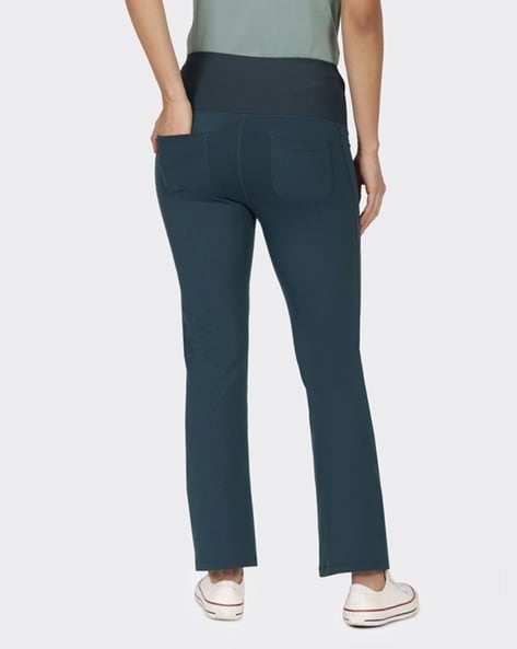 Blissclub Women Navy Blue Groove-In Cotton Flare Pants Tall with 4 Pockets