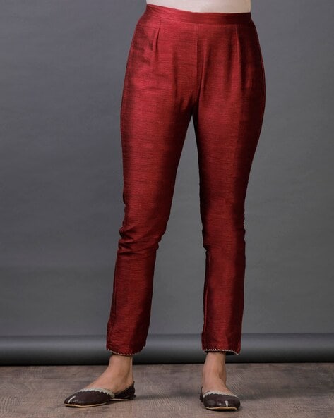 Women Straight Fit Pants with Crochet Hem Price in India