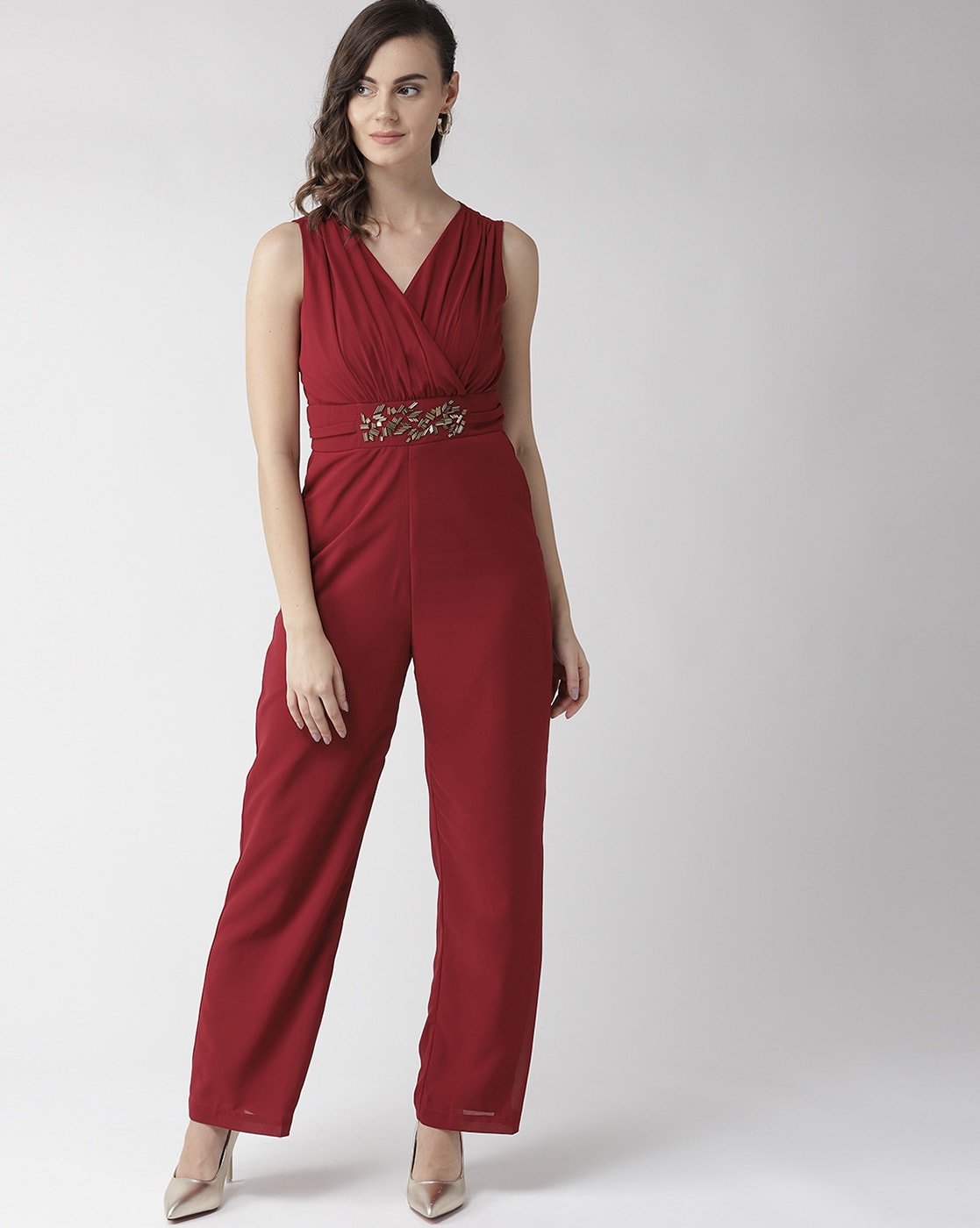 Red colour sale jumpsuit