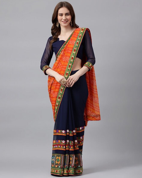 Orange-blue Banarasi handloom silk saree – Prithas