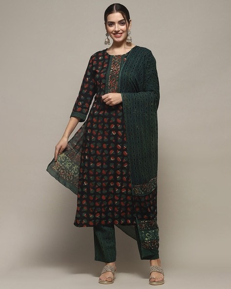 Women Printed 3-Piece Unstitch Dress Material Price in India