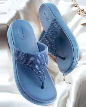 Women Embellished Thong-Strap Flip-Flops