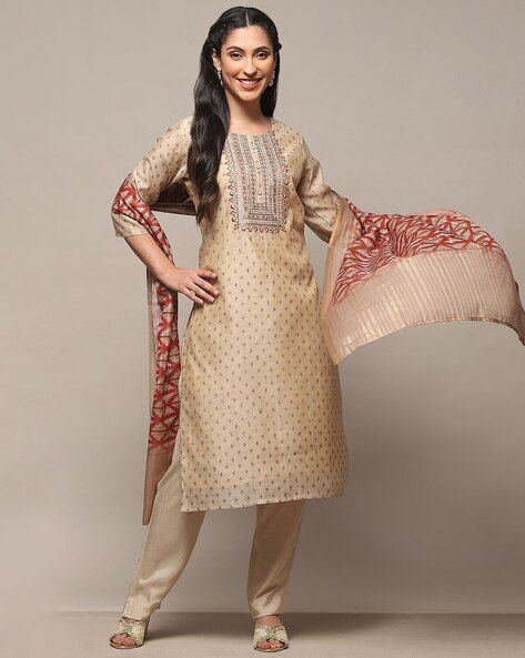Women Geometric Print 3-Piece Dress Material Price in India