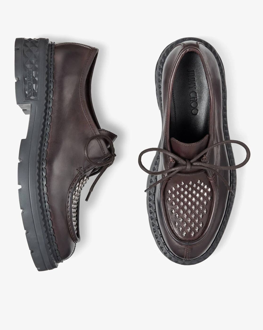 Buy Jimmy Choo Marlow Moccasin with Studs | Mocha/Gunmetal Color