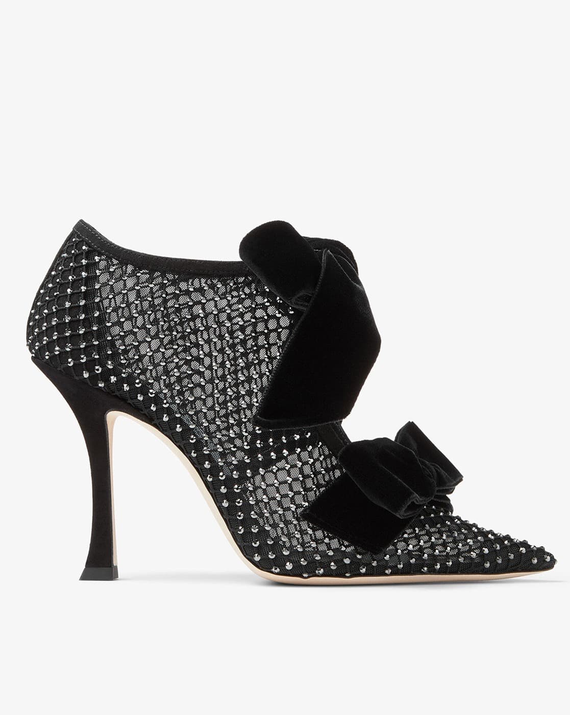 Buy Jimmy Choo Flaca 100 Crystal Mesh Boots with Bows | Black