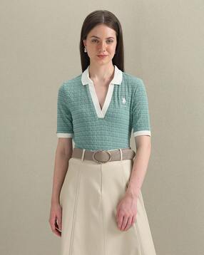 u.s. polo assn. Women Seersucker Regular Fit Polo T-Shirt-picture-17