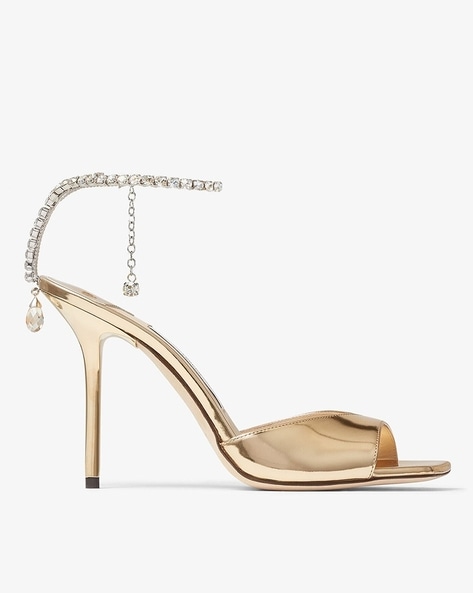 Ivory Satin Sandals with Crystal-Embellished Sphere | SACORA 85 |Cruise '20  |JIMMY CHOO