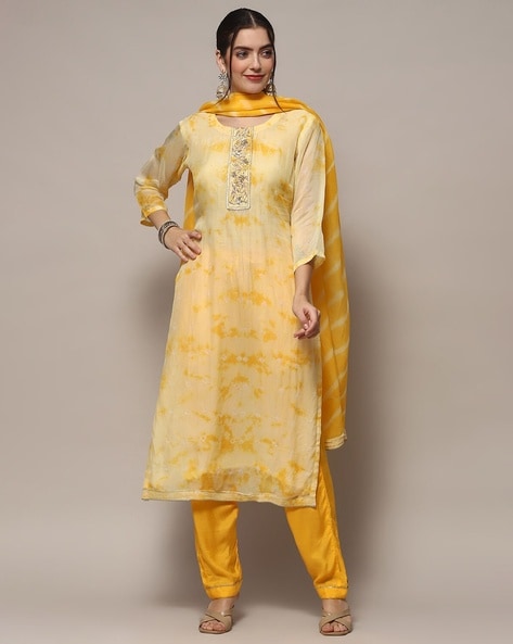 Women Tie & Dye 3-Piece Dress Material Price in India
